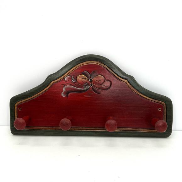 Cottagecore farm house hand painted wood 3 hooks holder from Norway - Picture 1 of 4